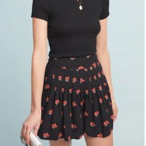 Anthropologie Maeve Black Floral Pleated Shorts